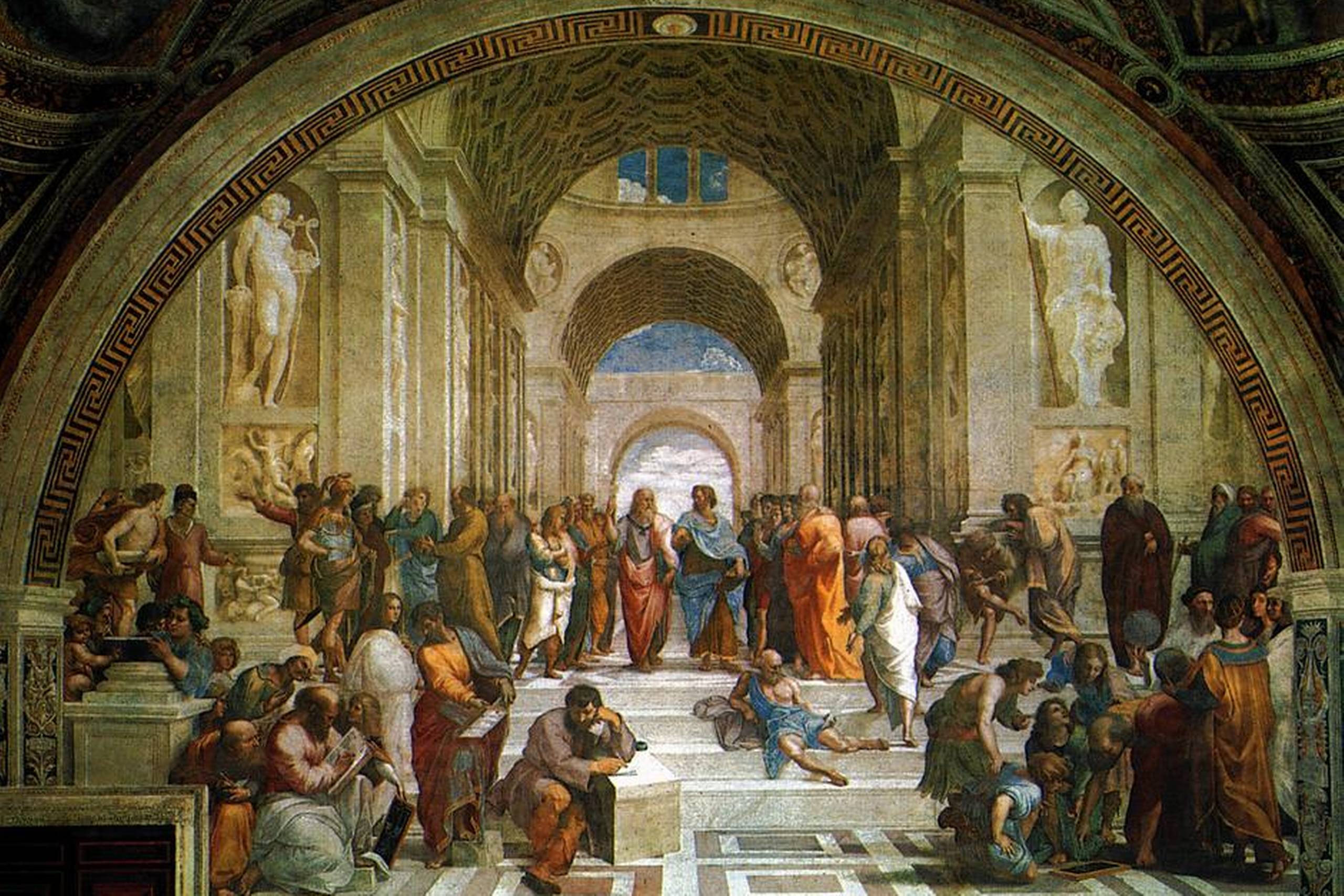 ”Skolen i Athen” fra ca. 1510 er et af maleren Rafaels mest berømte værker. Billedet kan ses i Stanza della Segnatura, der er et af de pavelige gemakker, i Vatikanet.