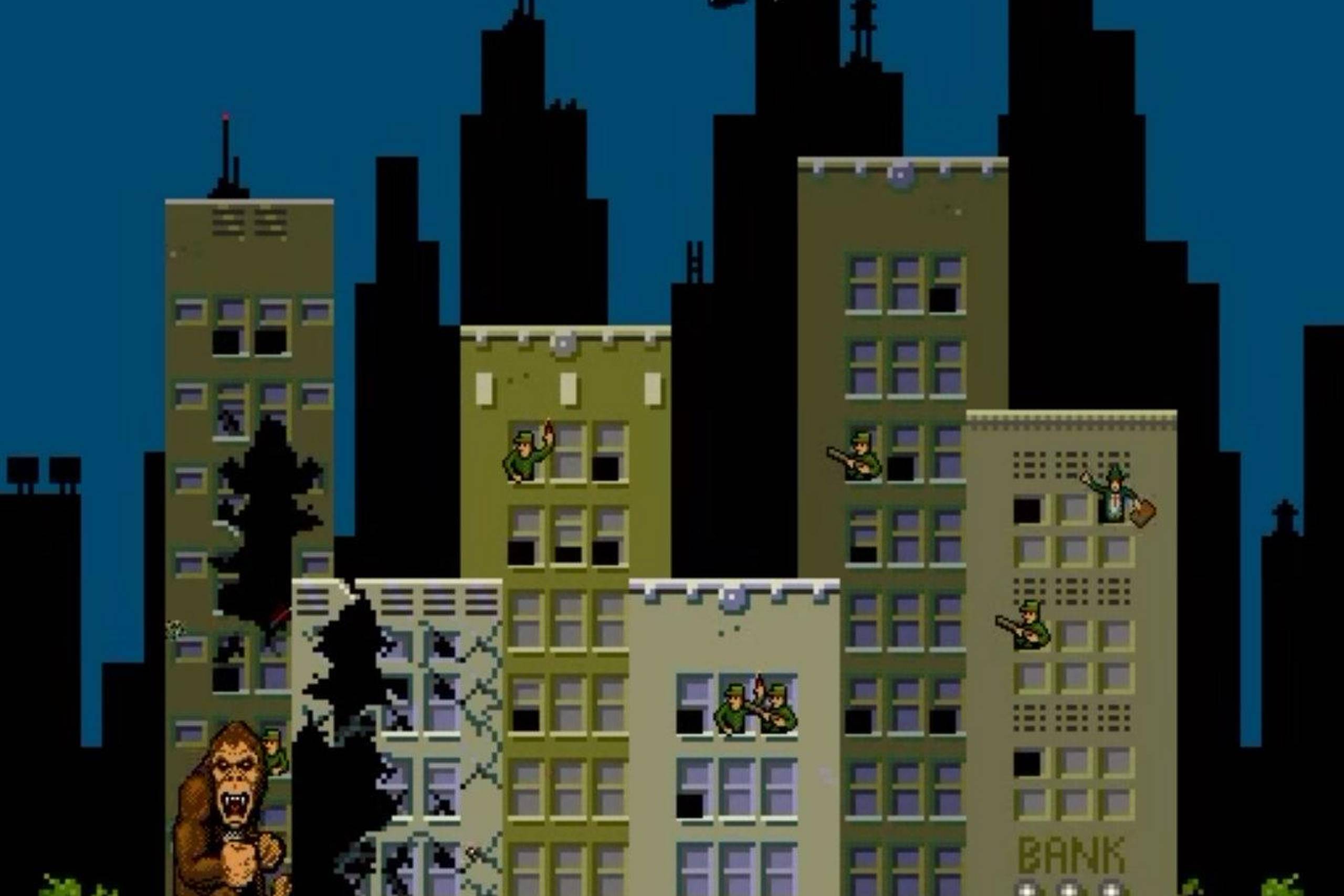 George sænker her endnu en bygning i grus i det nostalgiske "Smadr-alt"-arkadespil "Rampage" fra 1986.