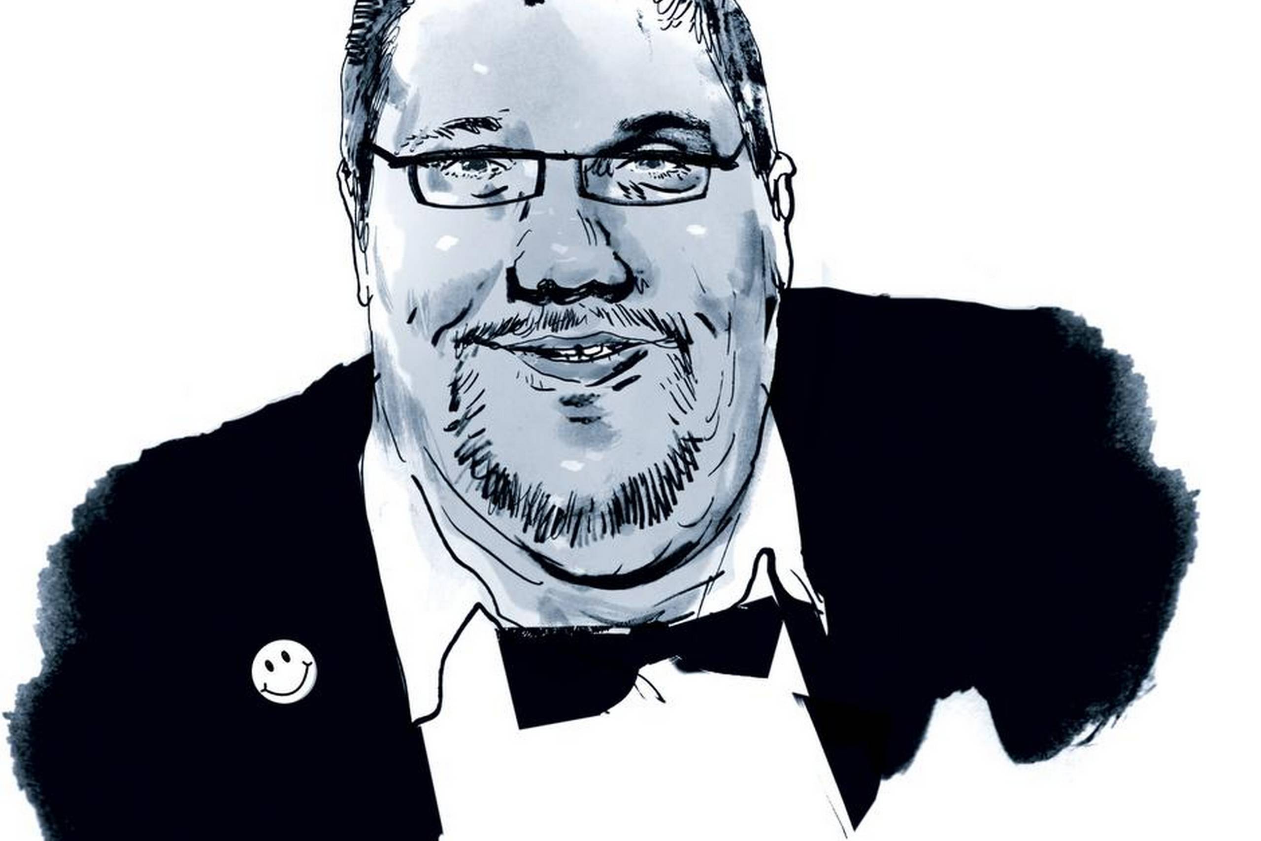 Amin Jensen er komiker, entertainer og konferencier. Han er 45 år og har været med fra standuppens spæde start i Danmark i begyndelsen af 90’erne. Illustration: Rasmus Meisler/Spildaftid 