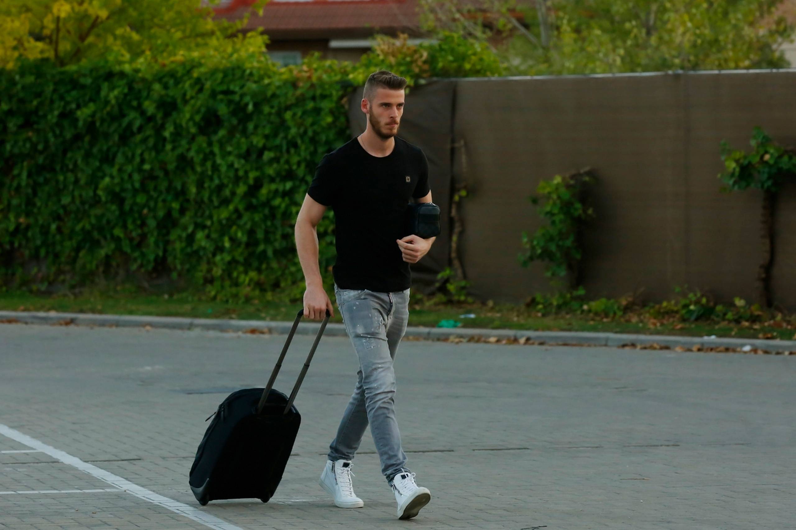 Den spanske landsholdsmålmand David de Gea, som her ankommer til landsholdssamling, kan miste sin EM-plads, hvis han ikke står i målet hos sin engelske klub Manchester United.