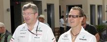 Billedtekst: Ross Brawn (tv.) var løbsdirektør for Michael Schumacher, da tyskeren vandt syv verdensmesterskaber. Foto: AP