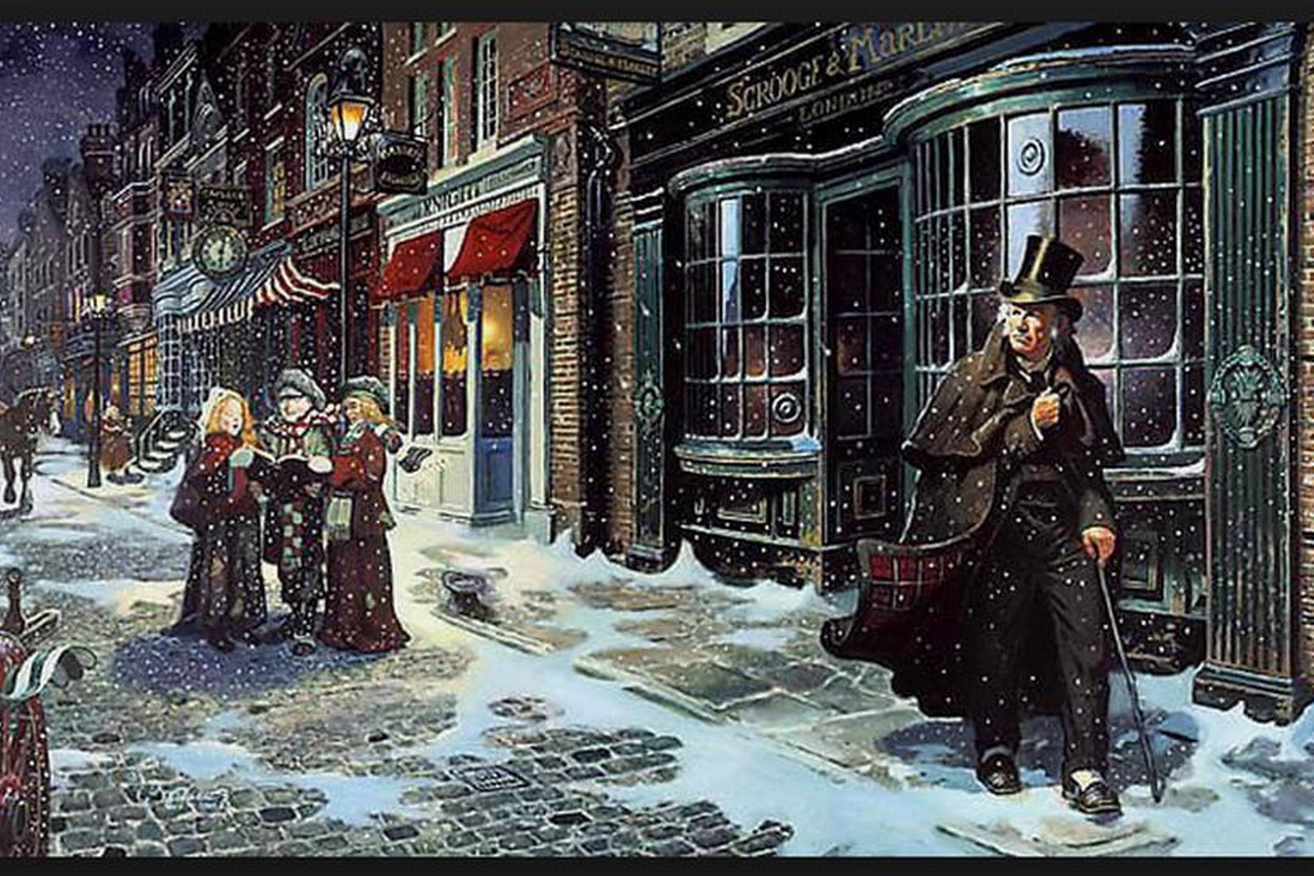 »Ingen bidende blæst var bitrere end han«. Charles Dickens’ kortroman om Scrooges forvandling og julens ånd har været i trykken nonstop siden sin udgivelse i 1843. Illustration: Wiki Commons