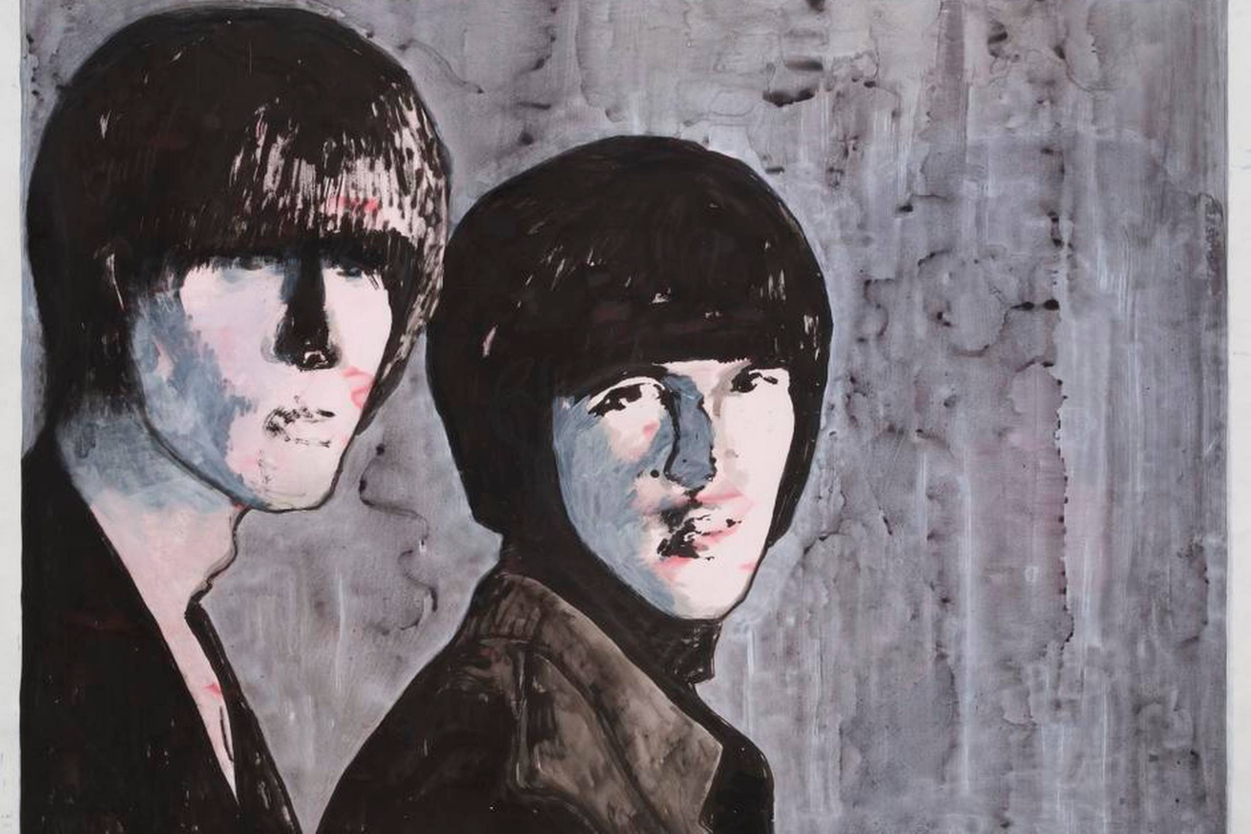 The Walker Brothers havde i Scott Walker en forsanger med en utrolig dybde og prægnans i sin stemme: ”The Walker Brothers”, 2015, blæk og akryl på papir monteret på lærred. 141 x 190 cm