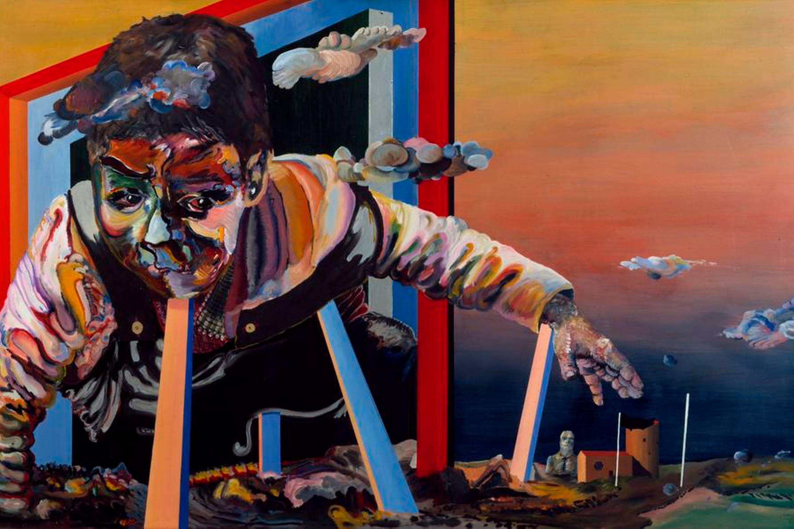 ”Morderenglen – den sjældne vinder”. 1970-72. Lak, plast, akryl og olie på masonit.