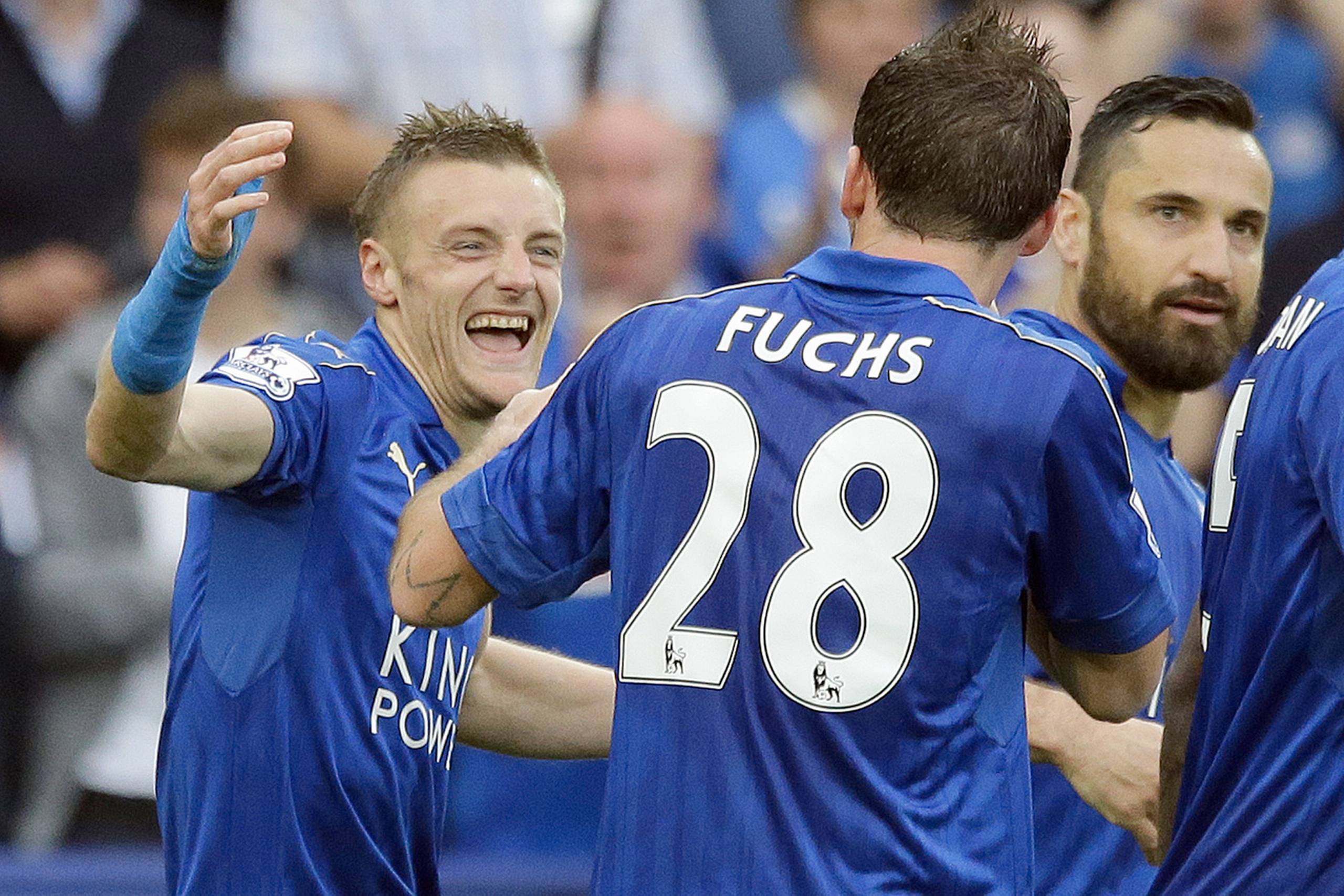 Jamie Vardy jubler over endnu en scoring på vej mod det engelske mesterskab Foto: Matt Dunham/AP