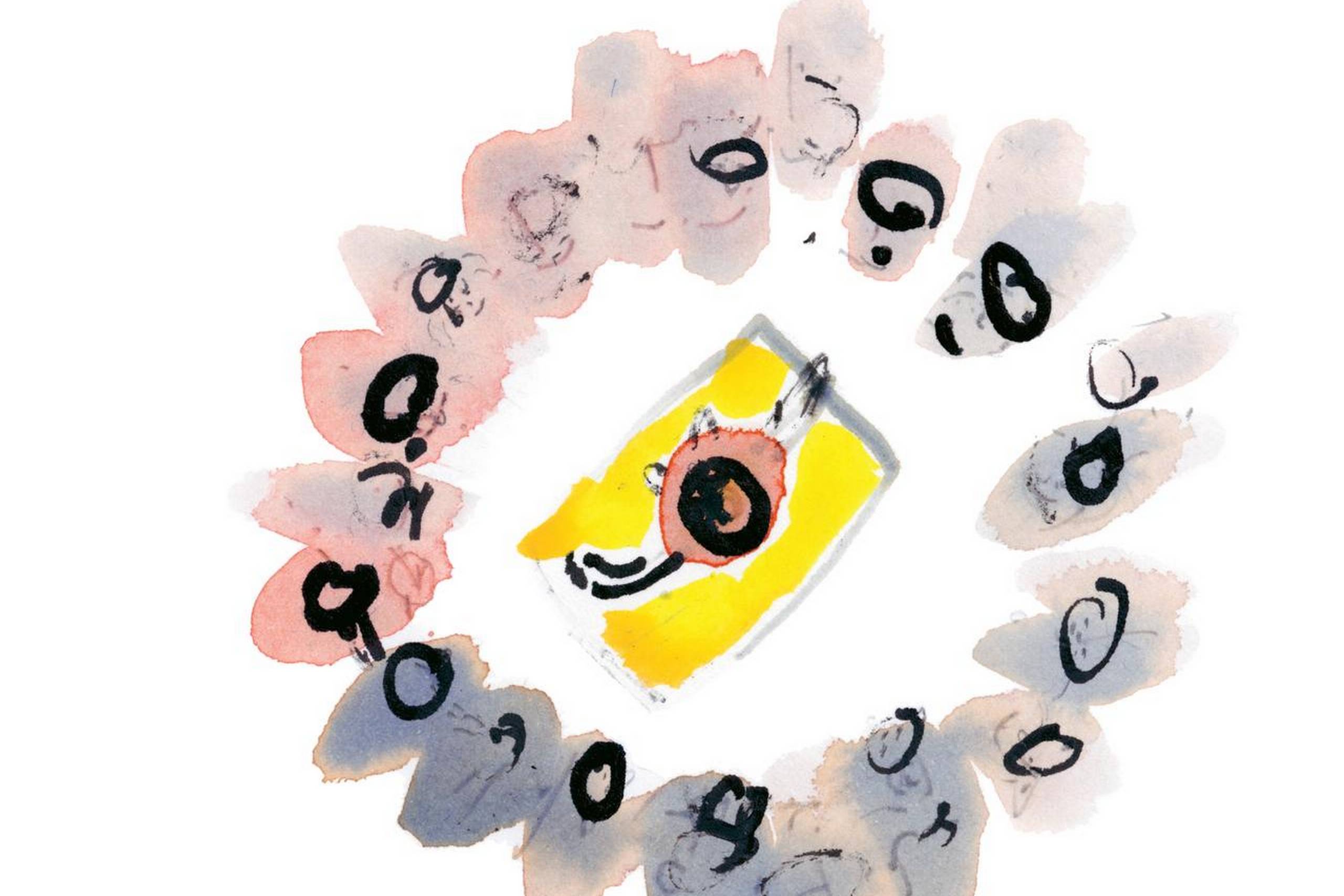 Sådan tegner man Helligånden til kapitlet om pinsen. Hanne Bartholins illustrationer spiller flot sammen med Ida Jessens forrygende tekst. Ill. fra bogen