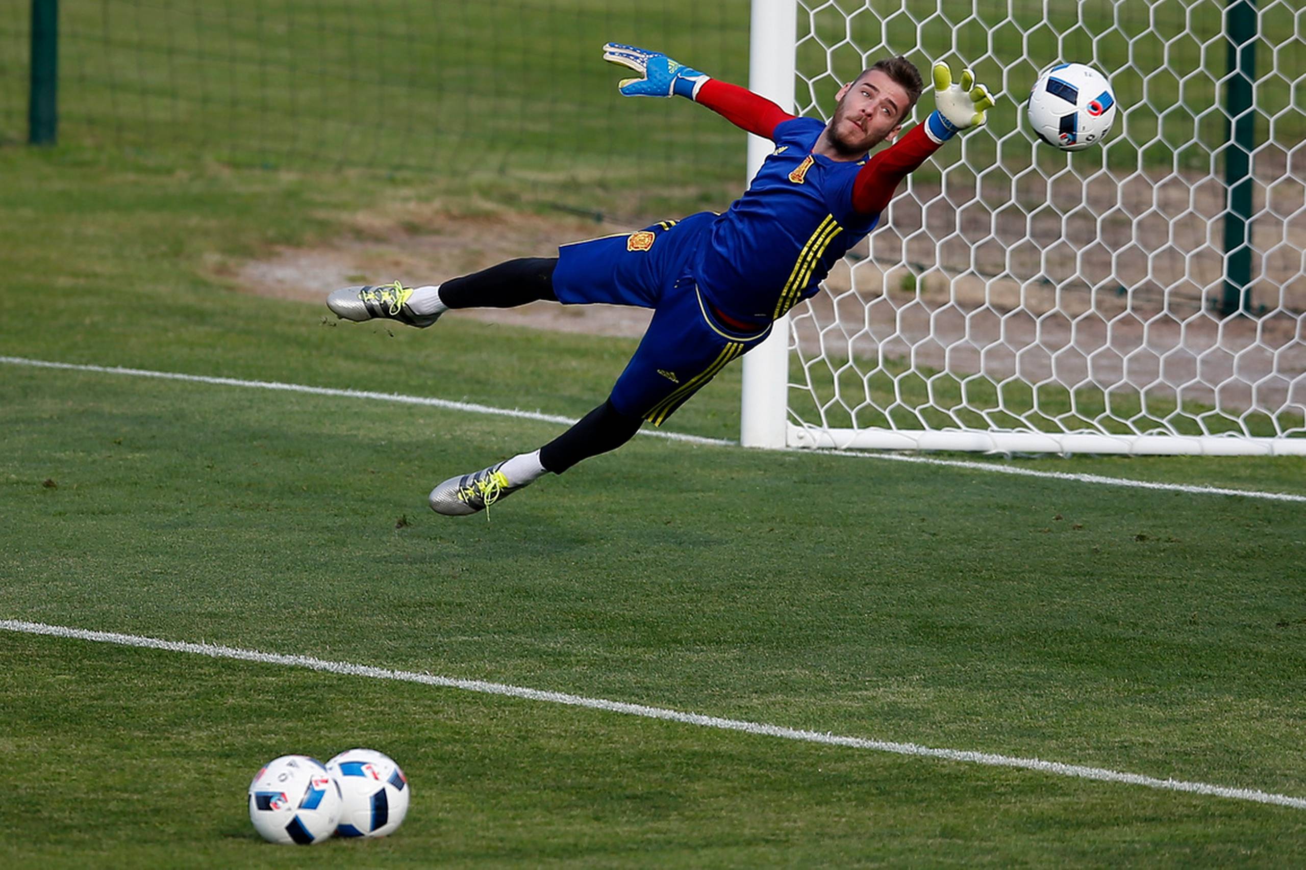 David De Gea under et træninspas på Sports Complex Marcel Gaillard i Saint Martin de Re i Frankrig. Foto: Manu Fernandez/AP
