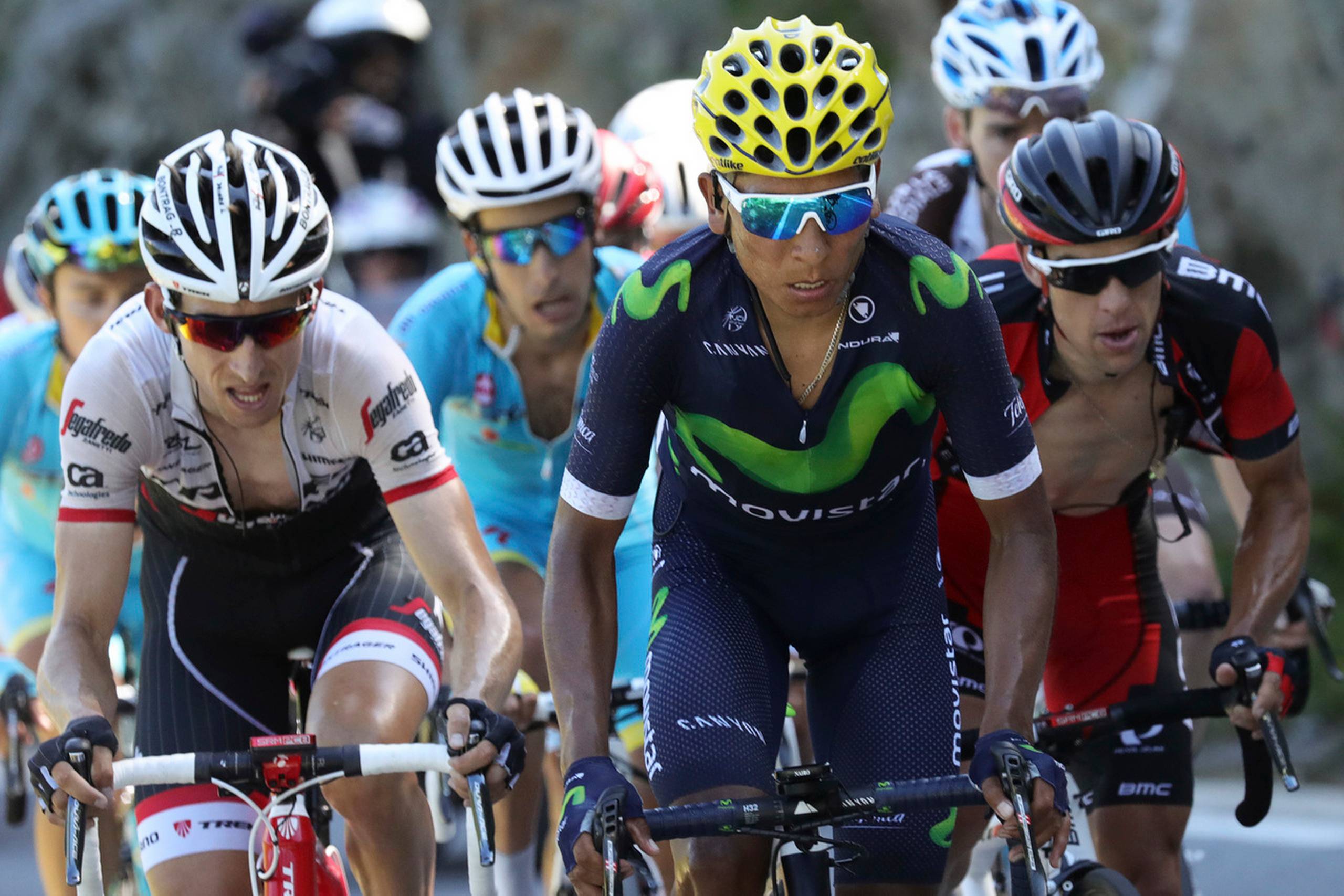 Nairo Quintana sluttede på tredjepladsen i Tour de France i søndags, men han var løbets skuffelse, da han stik imod forventning slet ikke forsøgte at udfordre Chris Froome. Foto: Kenzo Tribouillard/AP