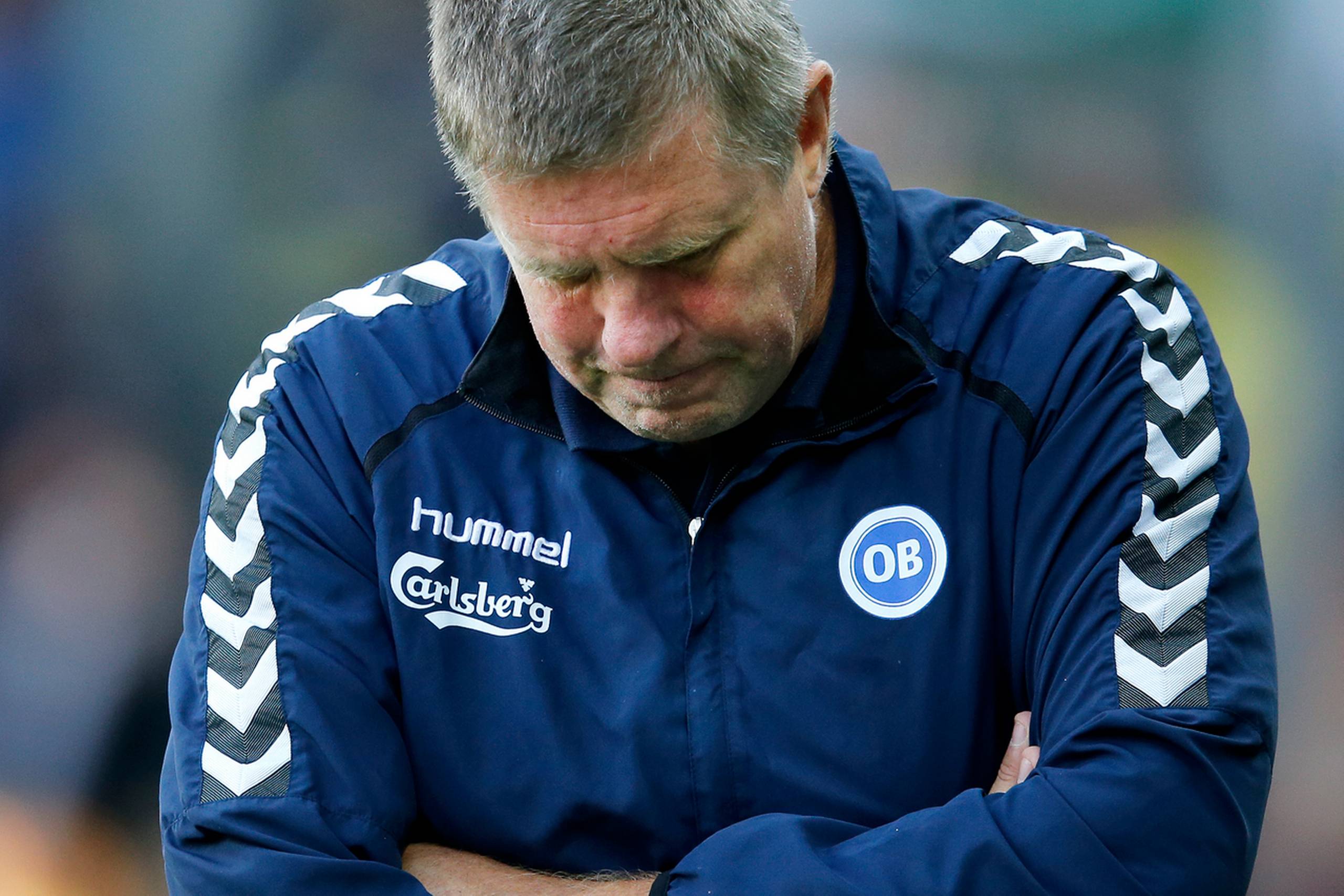 OB slog fredag aften AGF 2-1 i en hjemmekamp, men OB-træner, Kent Nielsen, kalder ikke sejren for et vendepunkt: - Vi er glade, men vi er stadig afklarede med, at vi kun har fået én sejr i syv kampe. Foto: Jens Dresling