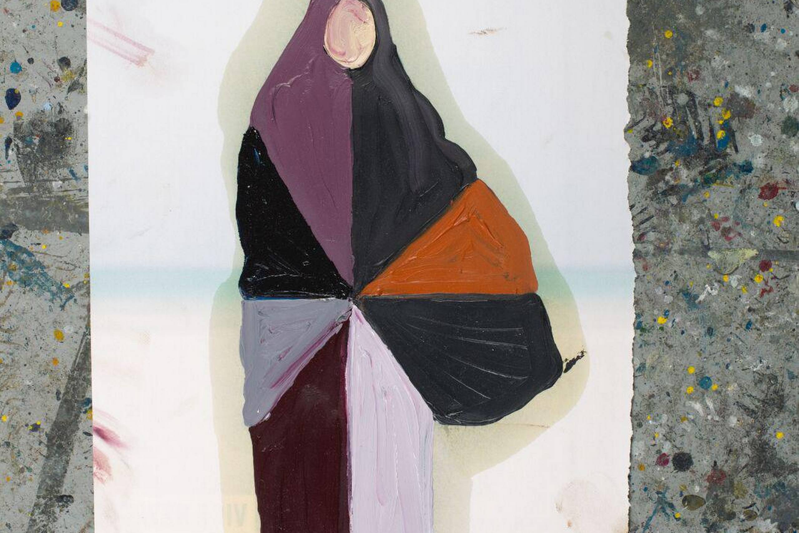 René Holm i Galleri Hans Alf. Burka som mode? René Holm: ”Fashion burka”, 28 x 21,5 cm.