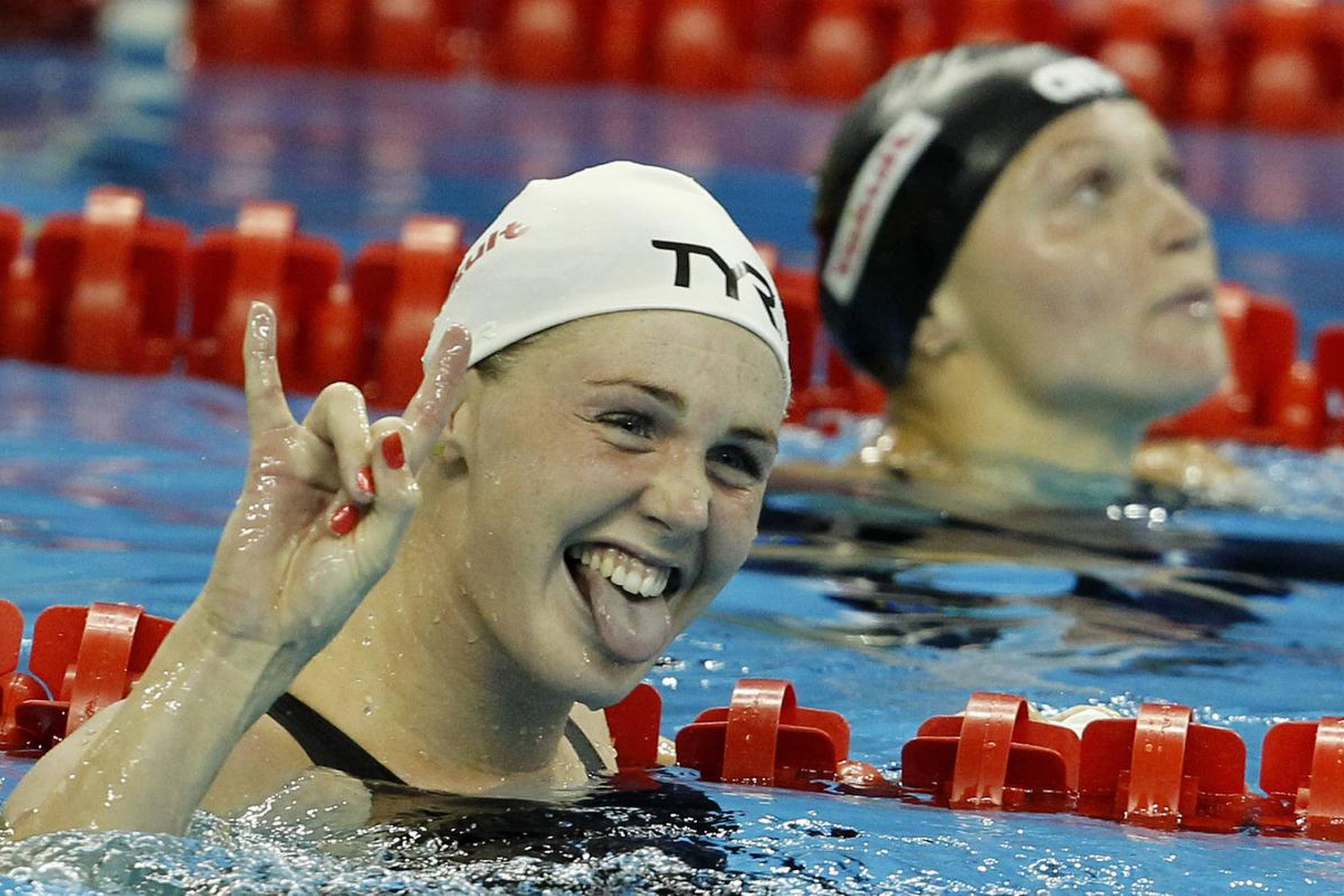 Jeanette Ottesen efter sejren i 100 m fri i 2011. Foto: Wong Maye-E/AP