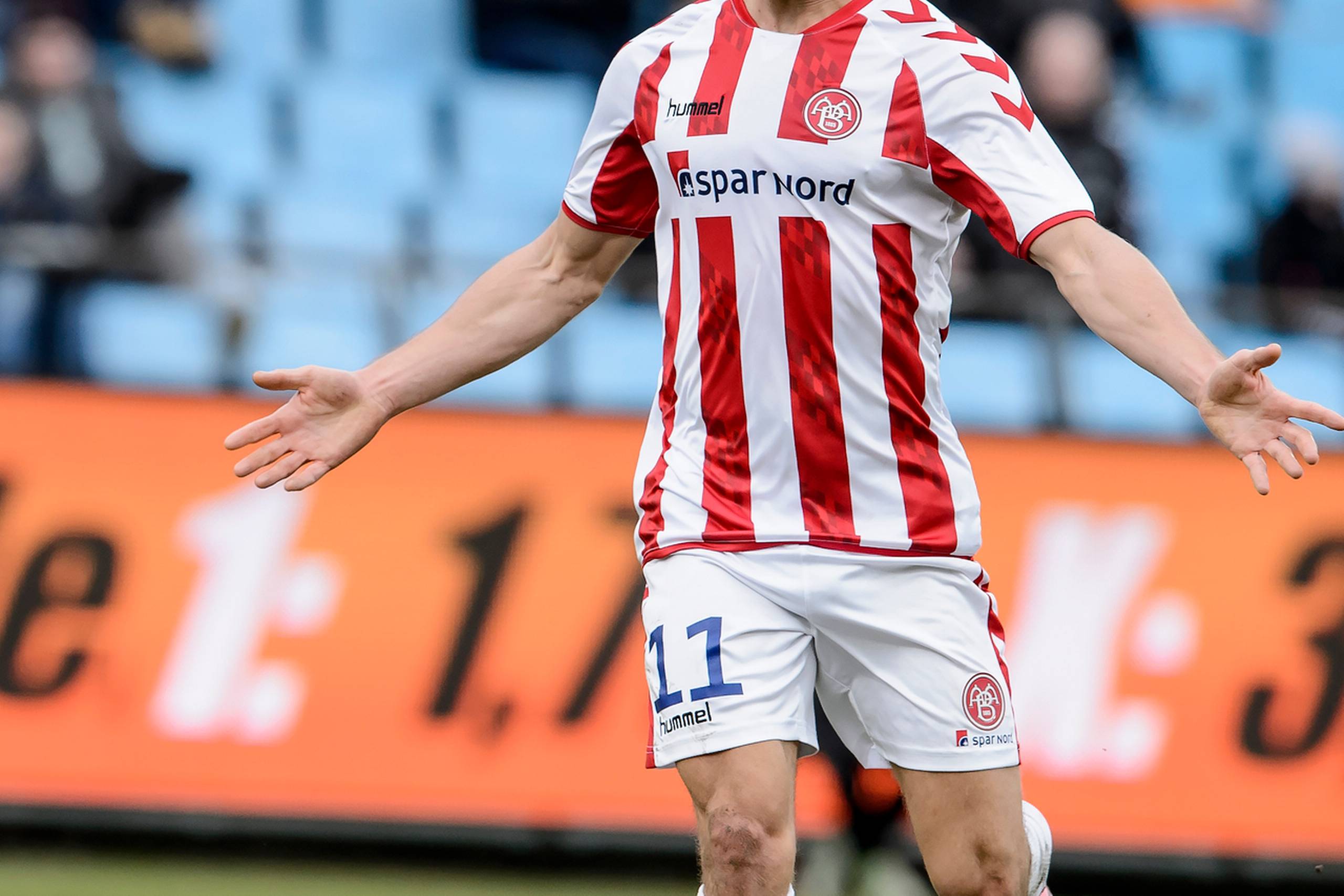 Jakub Sylvestr scorede hattrick, da AaB søndag vandt med 3-0 over Silkeborg. Foto: René Schütze