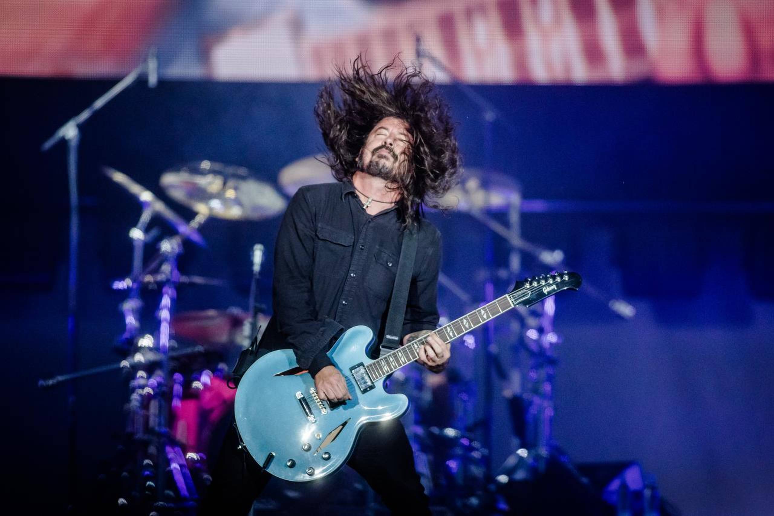 Dave Grohl og resten af det amerikanske rockband Foo Fighters leverede årets massive rockdrøn på Orange Scene. Men ellers var det i stor udstrækning pop, R&B og hiphop, som var de toneangivende stilarter på Roskilde Festival. Foto: Per Lange