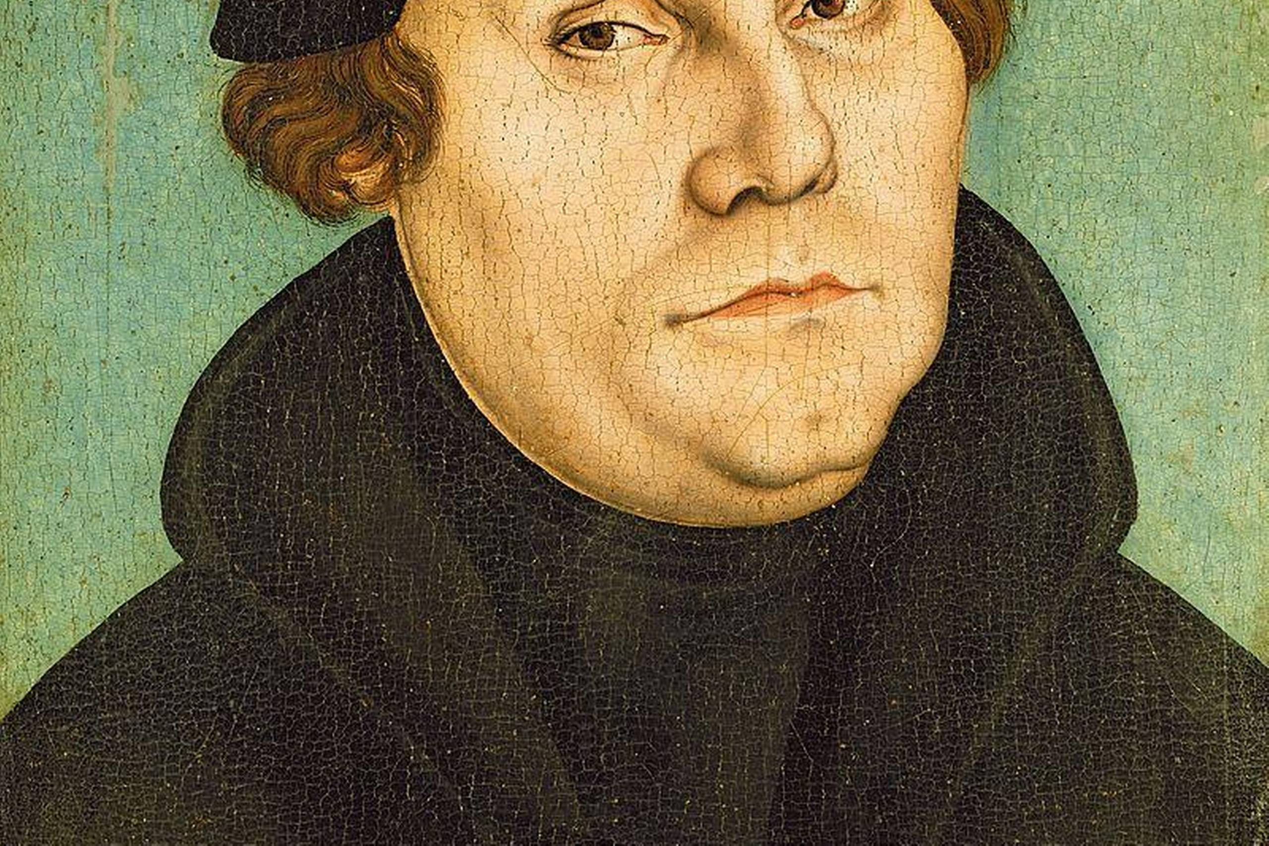 Martin Luther portrætteret af Lucas Cranach der Ältere, 1528. Fra Wikimedia Commons
