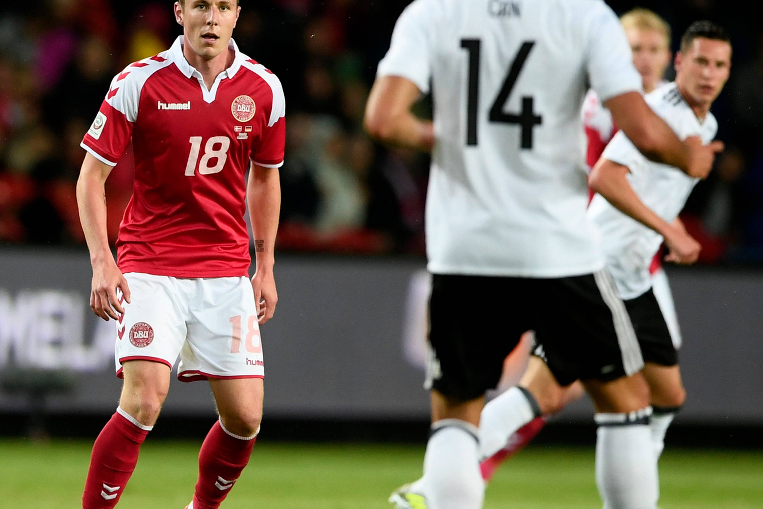 Lukas Lerager fik i juni sin debut på det danske landshold mod Tyskland. Foto: Lars Poulsen