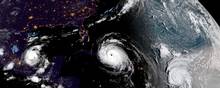 Her er det fra venstre Katia, Irma og Jose. Foto: NOAA via AP