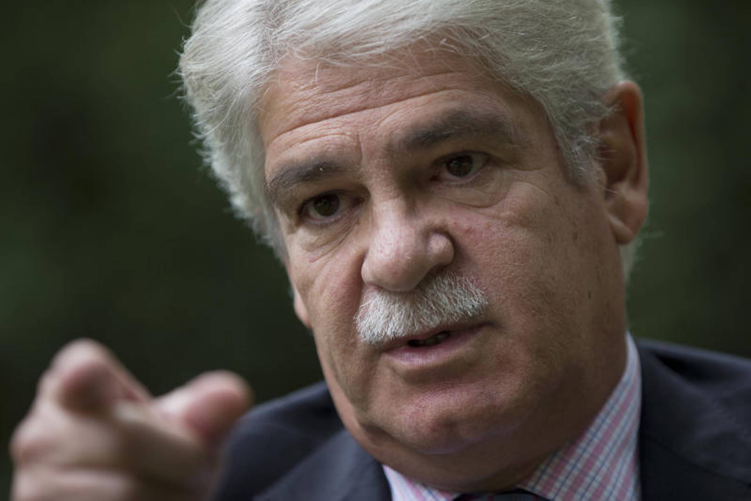 Spain's Foreign Minister Alfonso Dastis talks during an interview with The Associated Press about the Catalonia's referendum at the Foreign Ministry in Madrid, Spain, Saturday, Sept. 30, 2017. Dastis said Saturday the Catalan government's plan is anti-democratic and runs "counter to the goals and ideals" of the European Union. (AP Photo/Paul White)