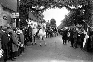 Dronningen, kronprinsen og prinsen kører søndag i hestetrukket karet over den gamle grænse i Sønderjylland. Samme rute, som  dronningens farfar og far red for snart 101 år siden.