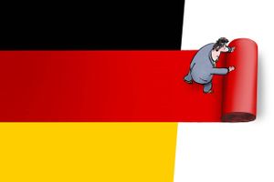 Den røde løber rulles ud til Angela Merkel, når hun forlader posten som kansler efter 16 år. Og det er vigtigt - også for Danmark - hvem der efterfølger hende. Arkivtegning: Niels Bo Bojesen