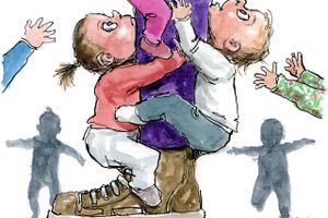 Der skal være et ordentligt forhold mellem antallet af pædagoger og børn i institutionerne. Og minimumsnormeringer kræver en stor pose penge. Tegning: Rasmus Sand Høyer.