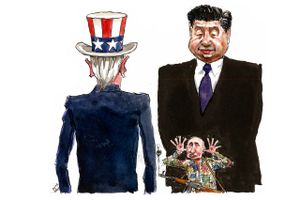 ​Historisk og geostrategisk​ har Rusland og Kina været modstandere, men modstanden mod USA's ønske om verdensdominans forener dem. Illustration: Rasmus Sand Høyer